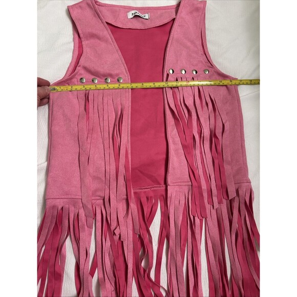 PARTTELY faux suede pink fringe vest with silver snaps halloween western cowgirl - Picture 2 of 5